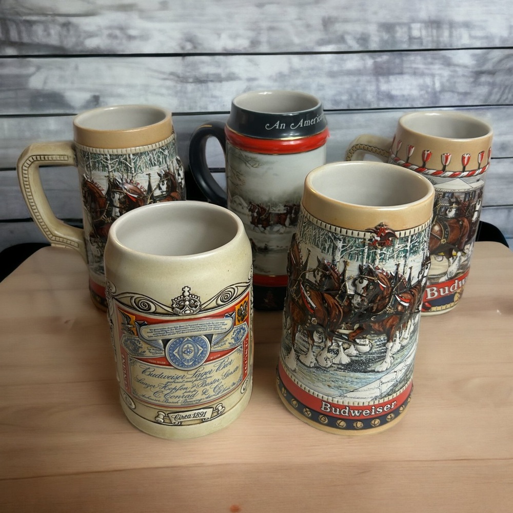 Budweiser Stein 1980s Holiday Mug 3D Clydesdale Horse Christmas B Series Ltd Ed